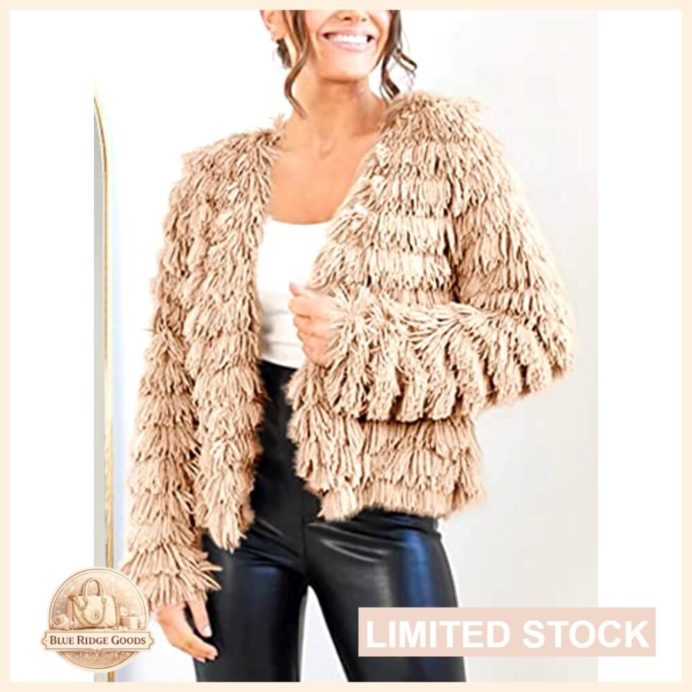 Faux Fur Cardigan Open Front Shaggy Jacket Vintage Y2K Chic Oversized Coat - Picture 2 of 7